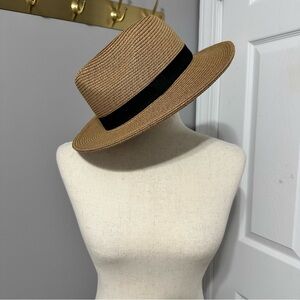 Stylish Tan Straw Hat with Black Band